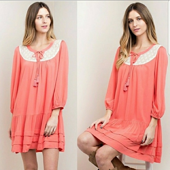 Host Pick!🎉Coral Boho Lace Dress - Picture 5 of 6